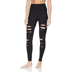 ALO Yoga High Waisted Ripped Warrior Black Leggings